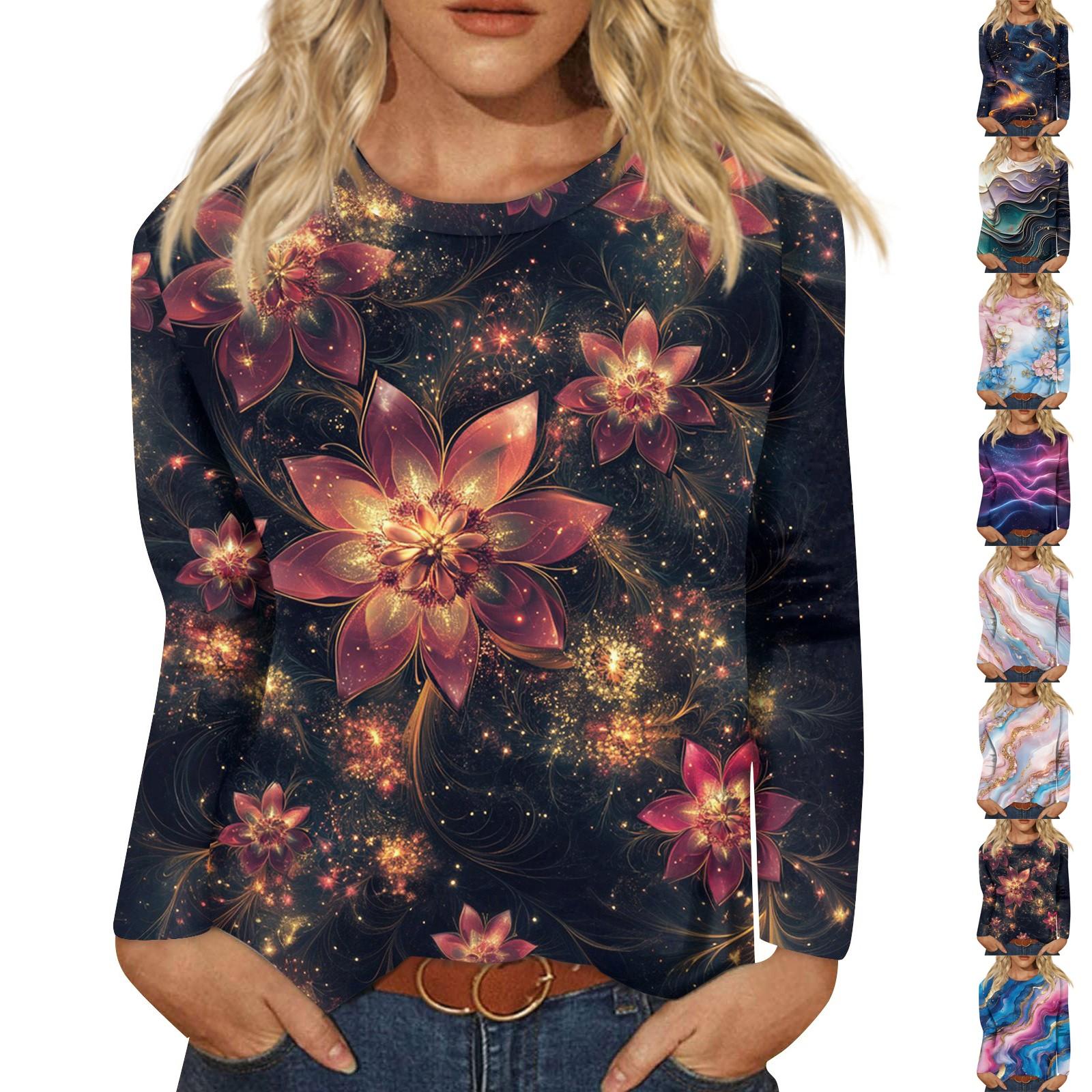 

Women s Fashion Casual Long Sleeve Print Round Neck Top M