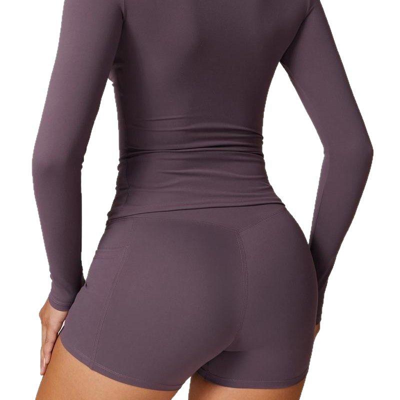 Women's Elastic Long Sleeve Shorts Yoga Suit for Spring/Summer - Tight Fit for Pilates, Running, Fitness