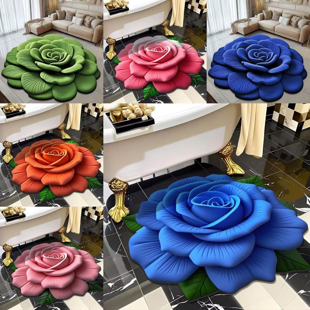 Flowers Print Rose Floor Mat Bathroom Water Absorbing Foot Mat Home Slip Anti