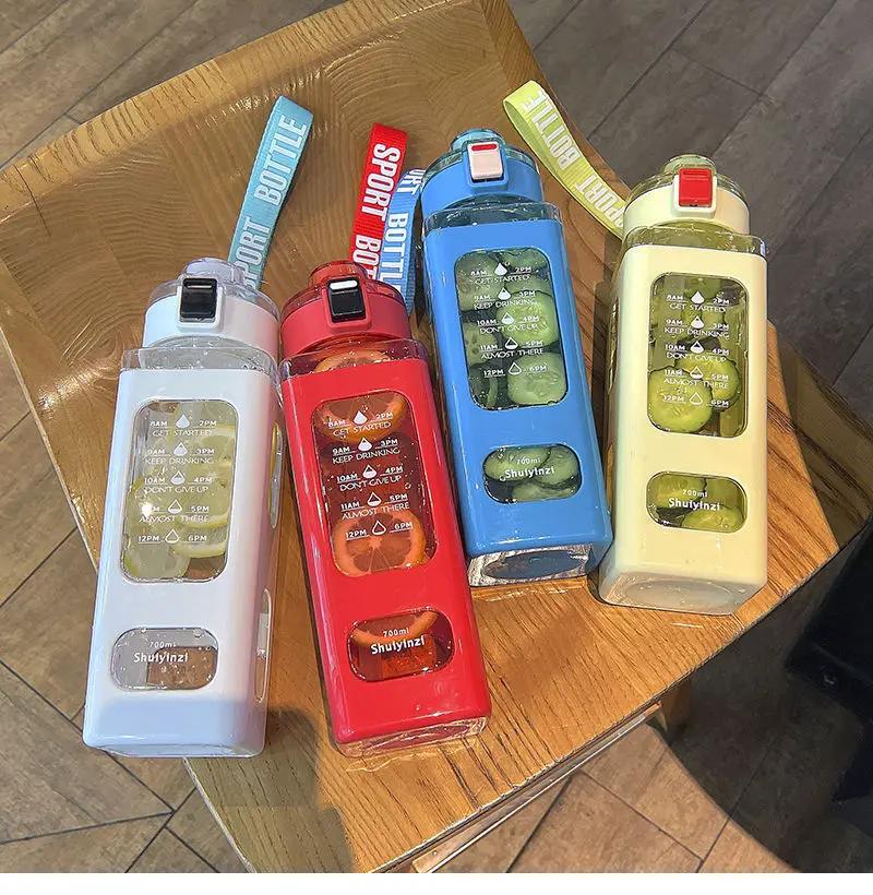 700ml 800ml Winter Sports Insulated Mug Square Portable Straw Bottle Large Capacity Plastic Drinks Teapot Kettle Kitchenware