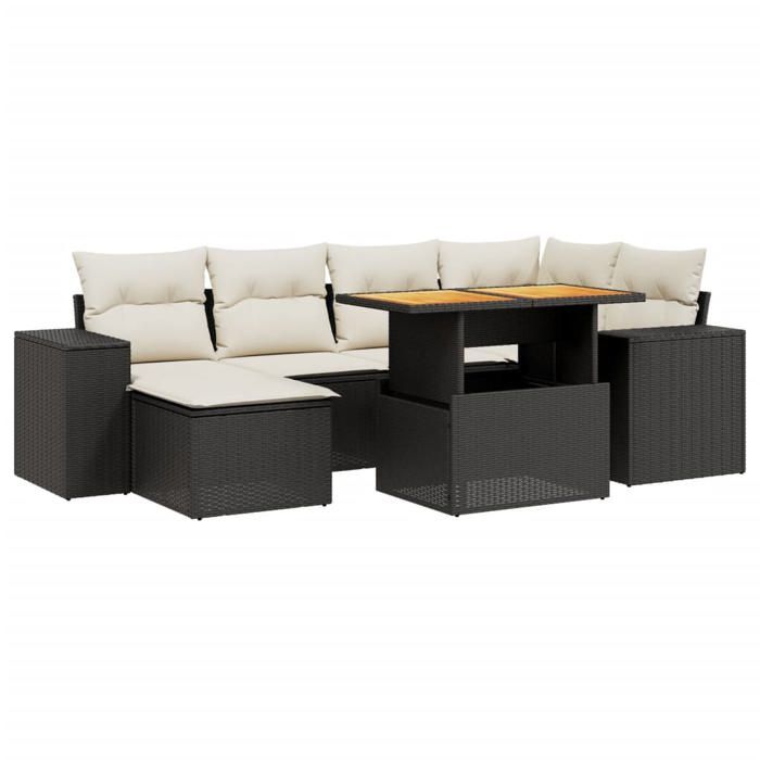 VidaXL Salon de Jardin avec Coussins 7 pcs, Canapés de Terrasse, Ensemble de Meubles de Patio, Mobilier d'Extérieur, Noir 3272736
