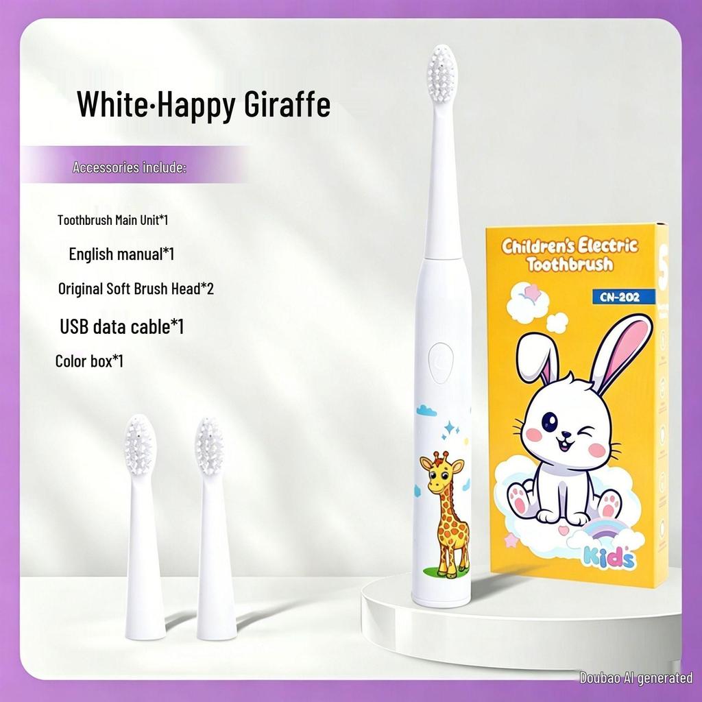 Rechargeable Electric Toothbrush for Kids: Soft Bristles, Waterproof, Automatic, Cartoon Design, Safe for Baby Teeth