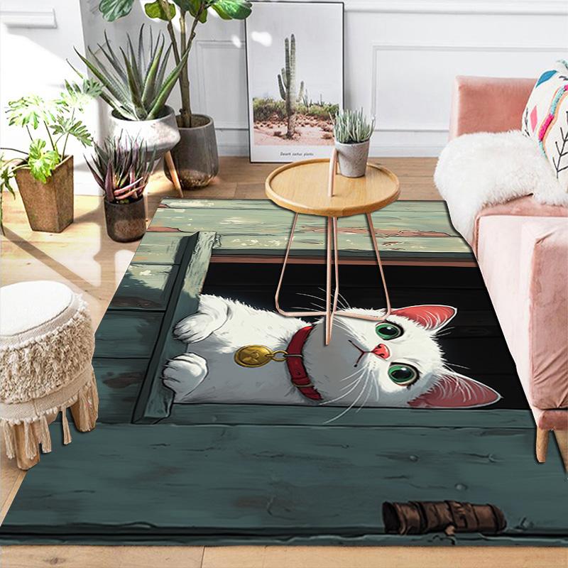 Little white cat pattern Rug Floor Mat for Living Room or Bedroom Soft and Comfortable Carpet a Gift for Birthday and Holiday.