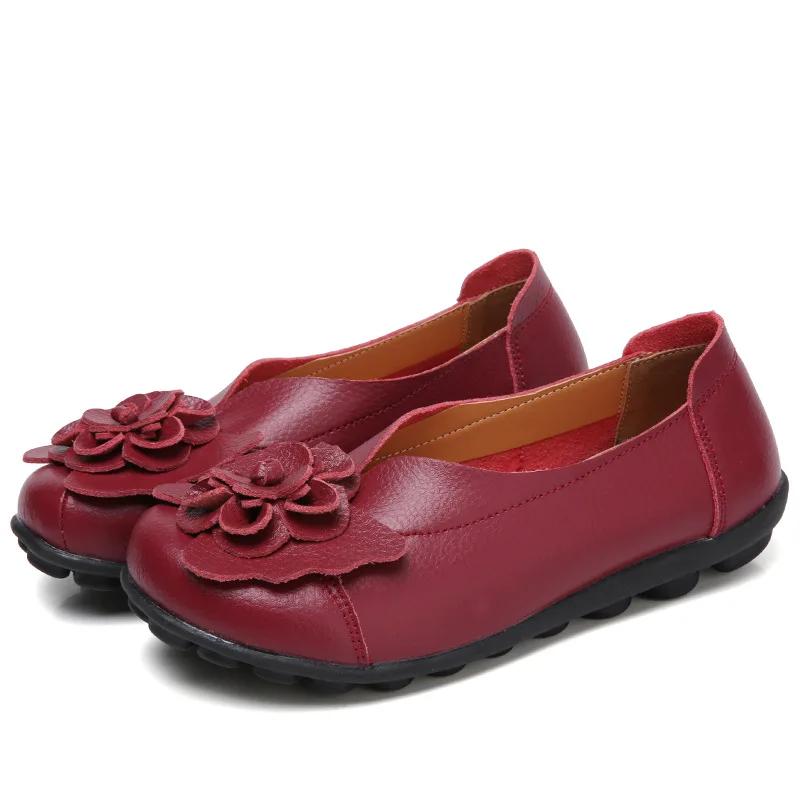 Fashion 2025Soft Genuine Leather Flat Shoes Women Flats with Flowers Ladies Shoes Women Designers Loafers Slip On Ballerina