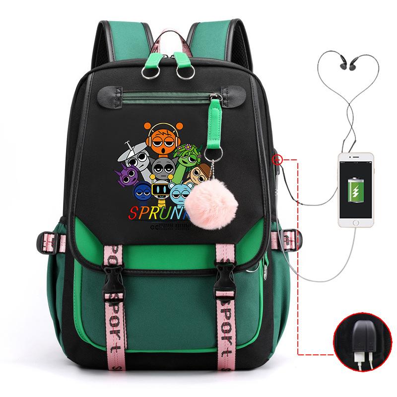Personality Trend Cartoon Printing Double Shoulder College Style Student Leisure Schoolbag Multi-function Large Capacity