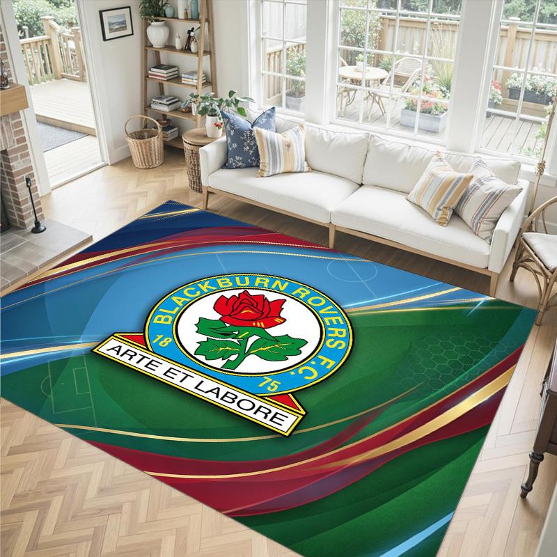 Blackburn Rovers Football Design Crystal Velvet Carpet Cozy Non?Slip Printed Rug For Bedroom Living Room Entrance