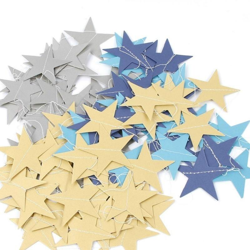 2pcs 1set Paper Star Banner Garlands 4M Birthday String Chain Banner Ornaments Curtain Wedding Party