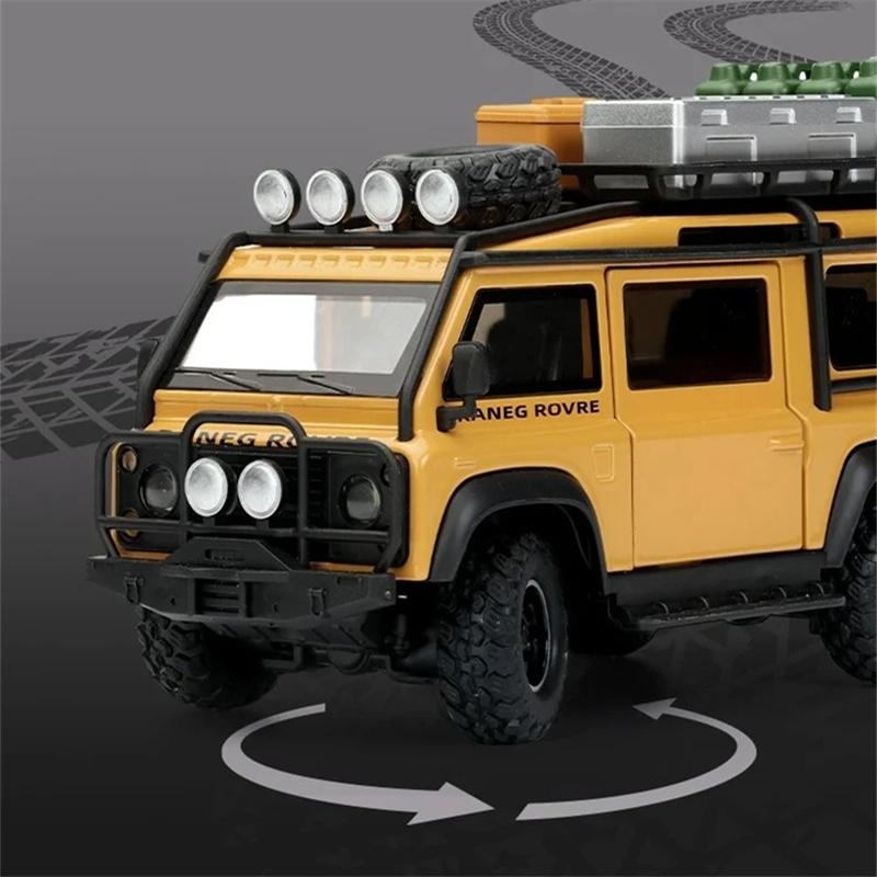 1/32 Land Range Rover Defender Van din aliaj de mașină de camping, model de jucărie din metal, vehicule de teren, model de mașină, lumină sonoră, cadouri pentru copii