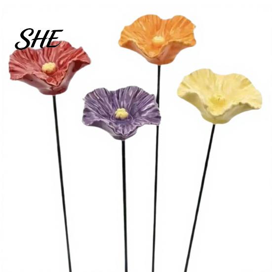 Butterfly Feeder Outdoor 4Pcs Resin Flower Pollinators Cups, Garden Stake Bee Watering Station, Bright Color Pollinator Small Bird Bath, Yard 4pcs