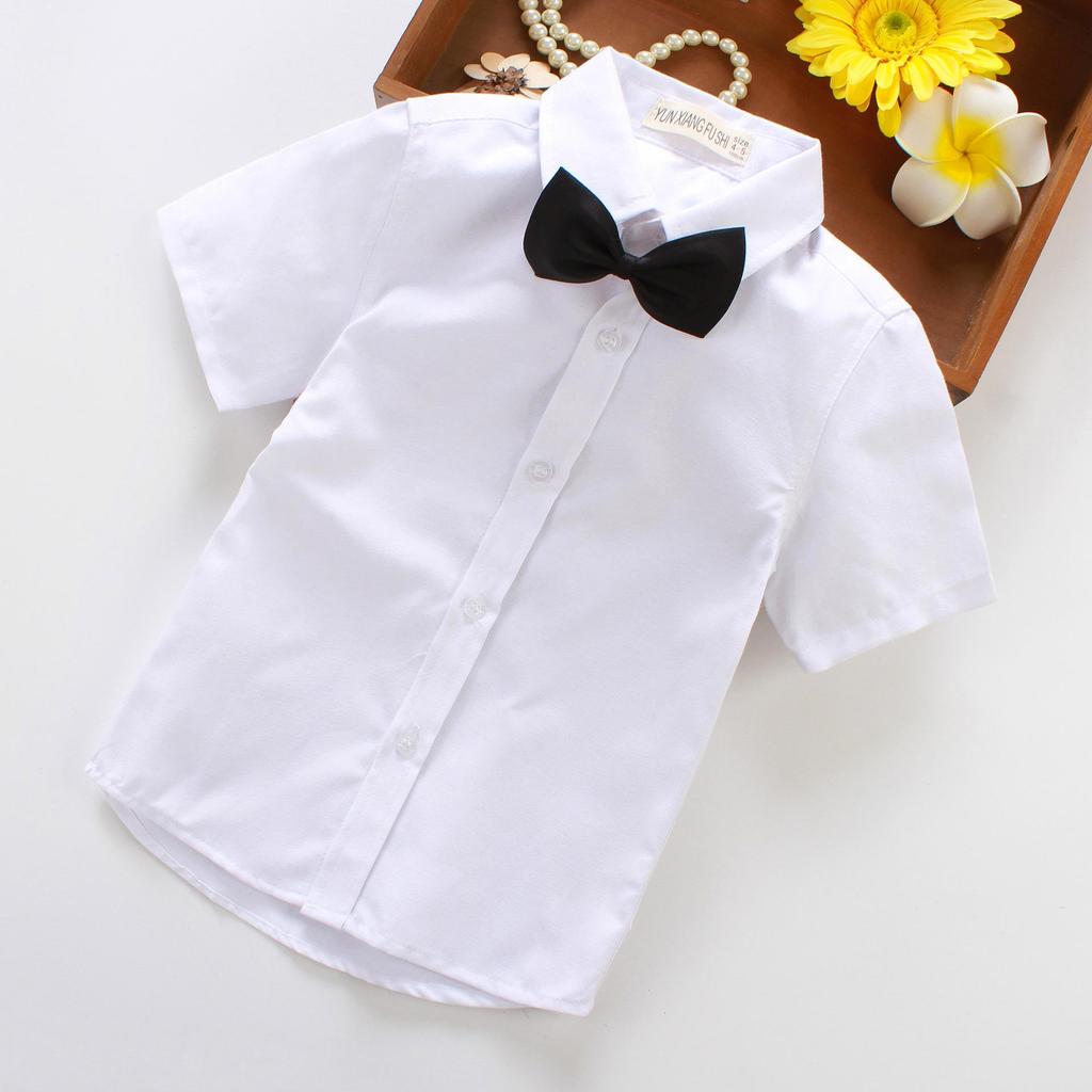 Camicia Bianca Scolastica in Puro Cotone per Bambini - Manica Corta per Ragazzi e Ragazze