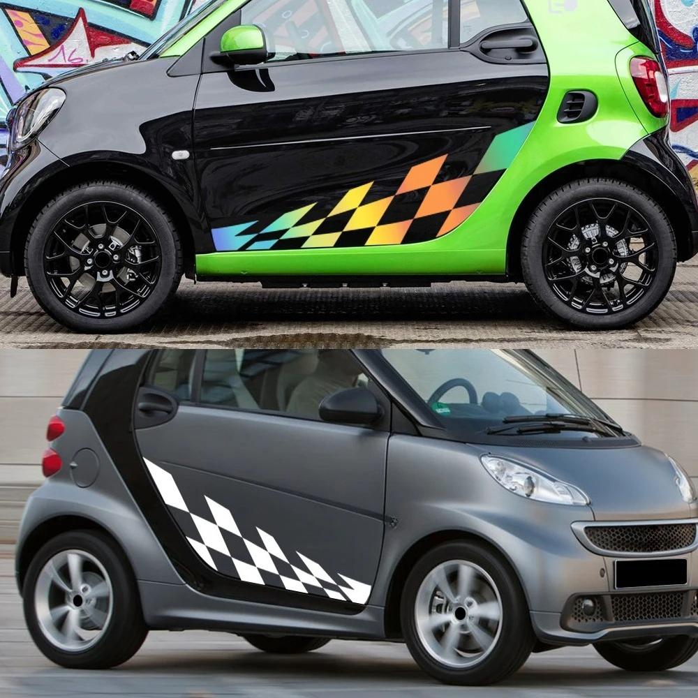 Car Door Side Lattice Vinyl Film Sticker For Mercedes Benz Smart Fortwo W453 W451 Auto Racing Sport Body Decor Decal Accessories