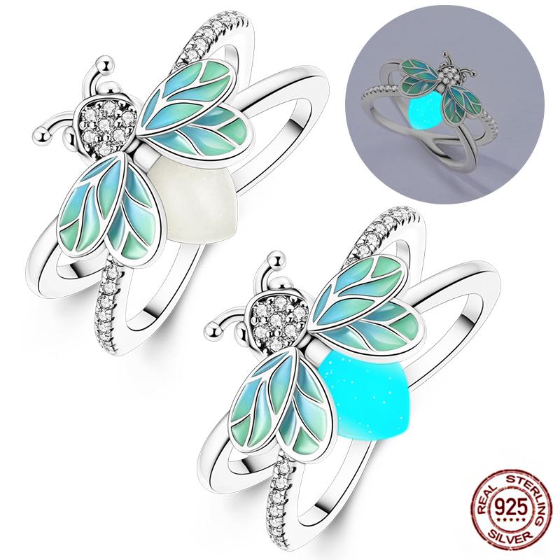 Shine Women koppar Fingerringar 925 Sterling Hjärta Krona Glöd Eldfluga Stjärna Sol Tusensköna Stapelbar Originalring Årsdag Zirkon