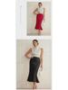 2025 Spring Women's Satin Slim Fishtail Skirt - Solid Color Medium Length