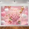 Happy Mother's Day Photography Backdrop Balloons Flowers Love Heart I Love Mom Mother's Day Party Decor Photo Background Studio
