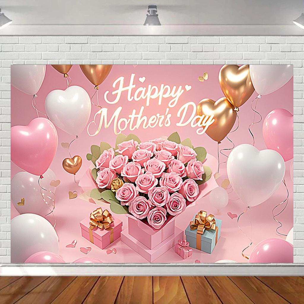 Happy Mother's Day Photography Backdrop Balloons Flowers Love Heart I Love Mom Mother's Day Party Decor Photo Background Studio