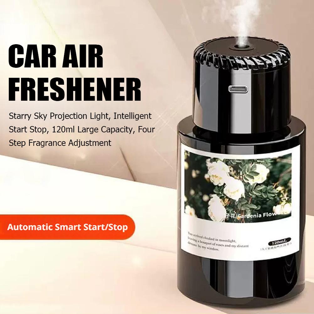 Smart Car Air Freshener with Starry Sky Projection | Rechargeable 120ml Diffuser | French Fragrance | Auto On/Off | Odor Purific