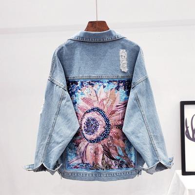 Streetwear-Stil Damen Bling Diamanten Jeansjacke Druckloch BF Jeans Outwear Weiblicher Frühling Herbst Lässiger lockerer Cowboy-Mantel