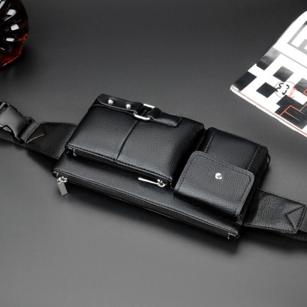 Adjustable Belt Strap Man's Leather Waist Bag Large-capacity PU Leather Waist Bag Man