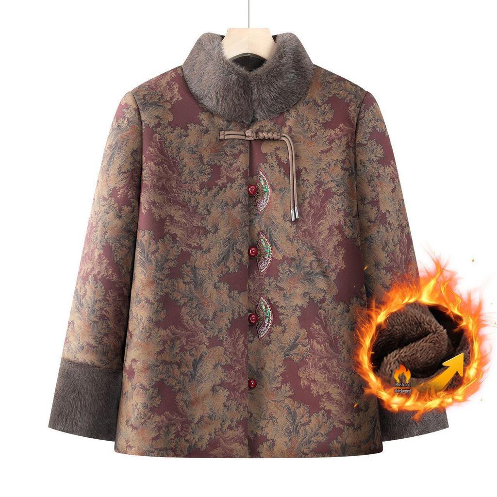Grandma's Winter Cotton Coat: Women's Thick Velvet-Lined Outerwear for Elderly Ladies