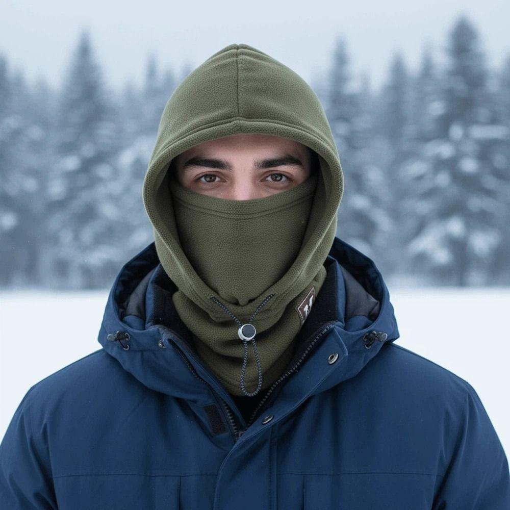 Windproof Hooded Neck Cap Drawstring Men Helmet Hat Fashion Fleece Balaclava Hat  Cycling
