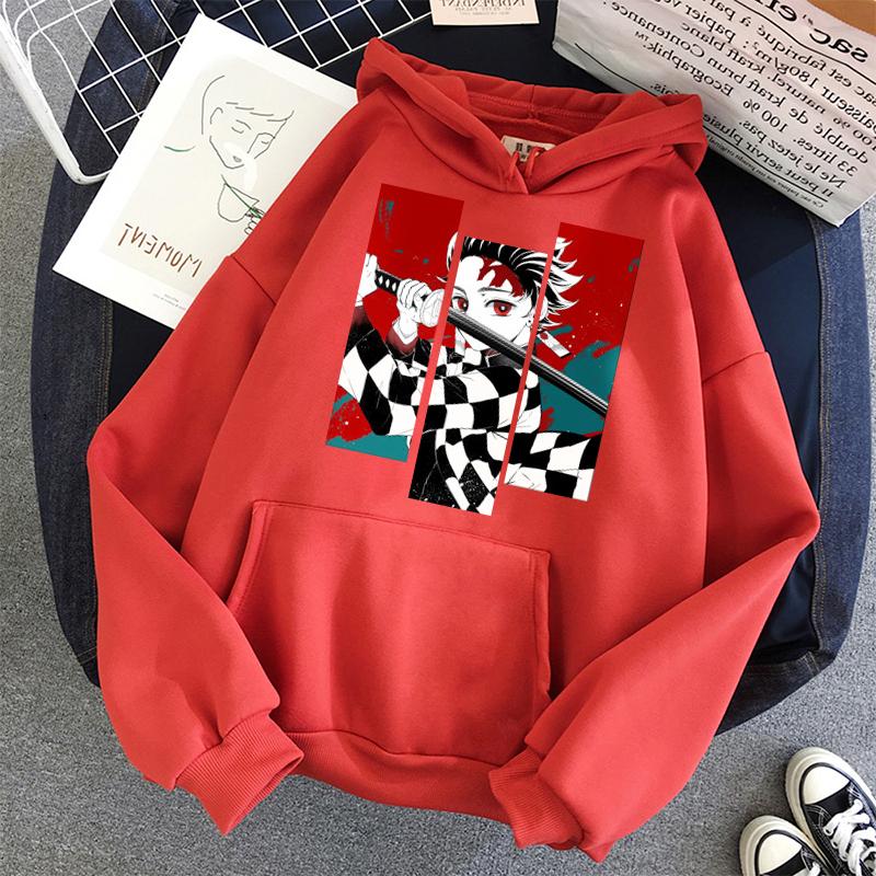 Anime Demon Slayer Tanjiro and Nezuko Hoodie Sweatshirt Women Korean Kpop Street Style Sweatshirt Girl Streetwear Winter Loose Top