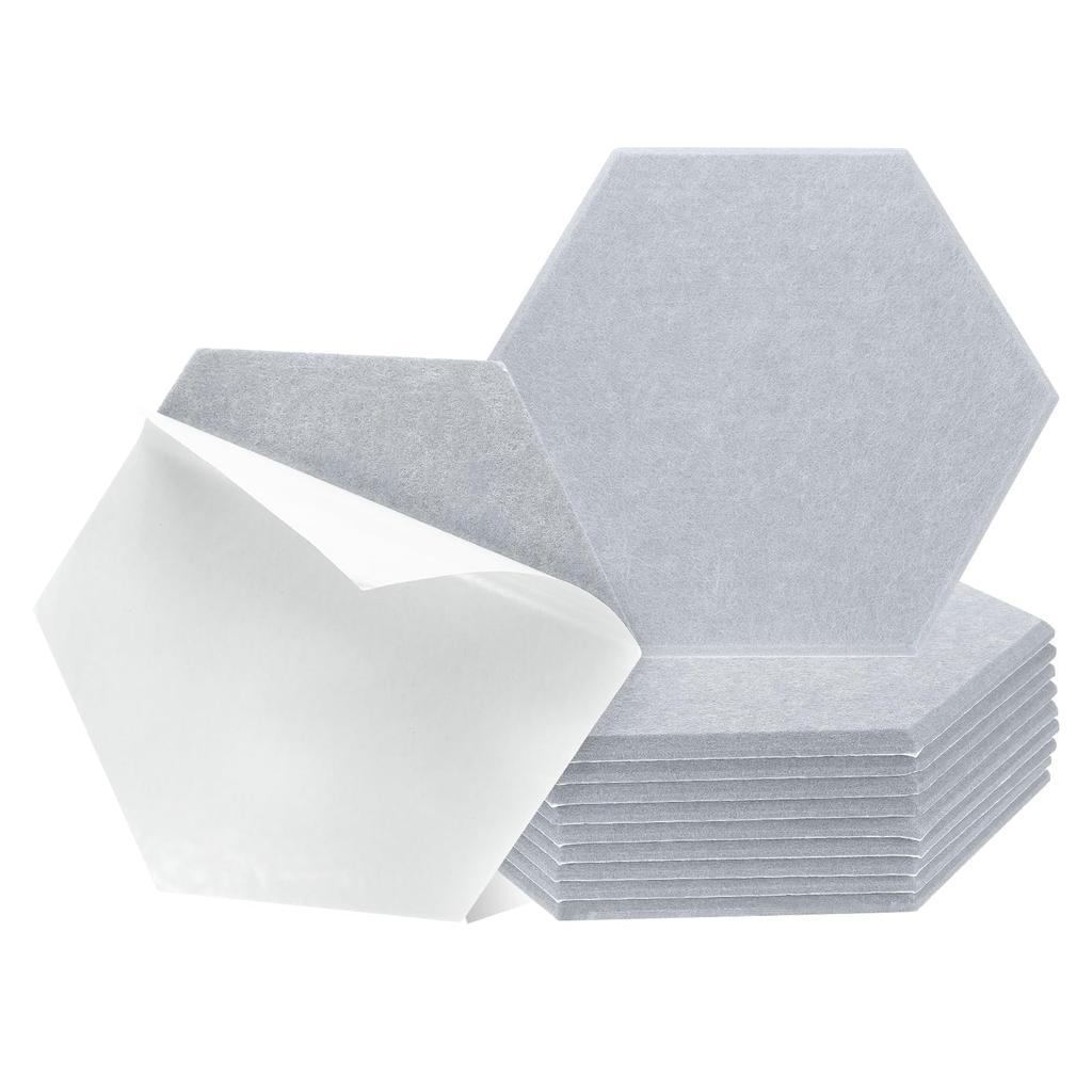Uxcell 12-delt selvklebende akustikkpaneler, 12" x 10" x 0,4", høydensitet lydisolerende polstring, sekskantede lydabsorberende paneler, isolert