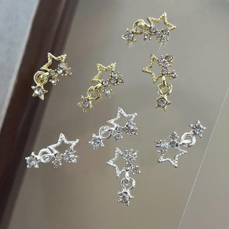 5Pcs Hollow Out Pentagram Pendant Nail Decoration Alloy Star Gold/Silver Wearable Nail Drill Accessory Nail Art Jewelry Material