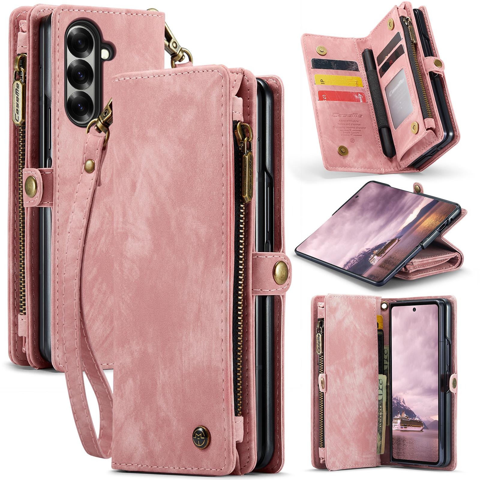 

For Samsung Galaxy Z Fold7 5G Phone Cases CASEME Leather Cover with Detachable Wallet and Strap Pink