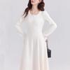 Elegant Pure White Lace Long Dress for Women - Perfect Base Layer for Autumn/Winter 2026, Pair with a Coat