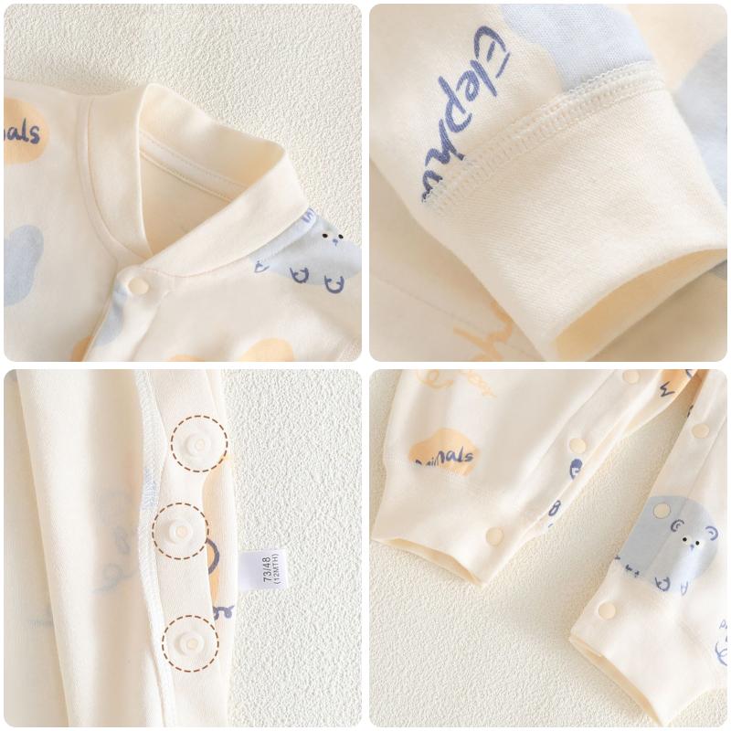 100% Cotton Baby Romper Long Sleeve Seamless Design Single Row Buttons Soft Class A Safety Newborn Bodysuit Simple Style