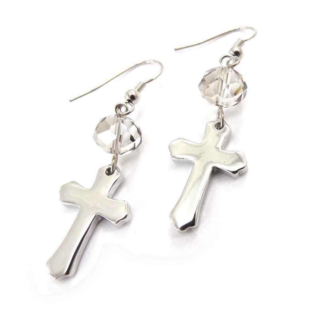 Les Trésors De Lily [J8158] - Silver 'Cross' Designer Earrings