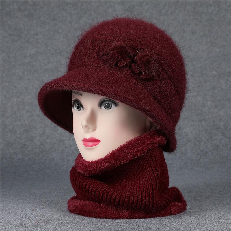 Šál, Súpravy čiapok Zimná čiapka pre ženy stredného veku a staršie Pletená z králičej priadze pre teplo Klobúk typu bucket pre starších ľudí Babička so zamatovými súpravami