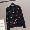 Autumn Women Designer Embroidery Heart Single Breasted Knitted Sweater Coat Jacket