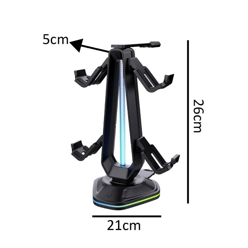 Multi Functional Gaming Organiser Rack with LED Effects Charging Dock and Secure Storage for Controllers and Headsets