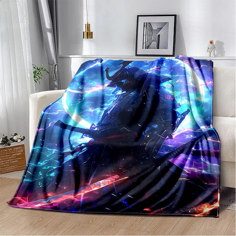 3D Japanischer Samurai Bushido Katana Cartoon Spiel Decke, Weiche Kuscheldecke für Zuhause Schlafzimmer Bett Sofa Reise Picknick Abdeckung Kinder