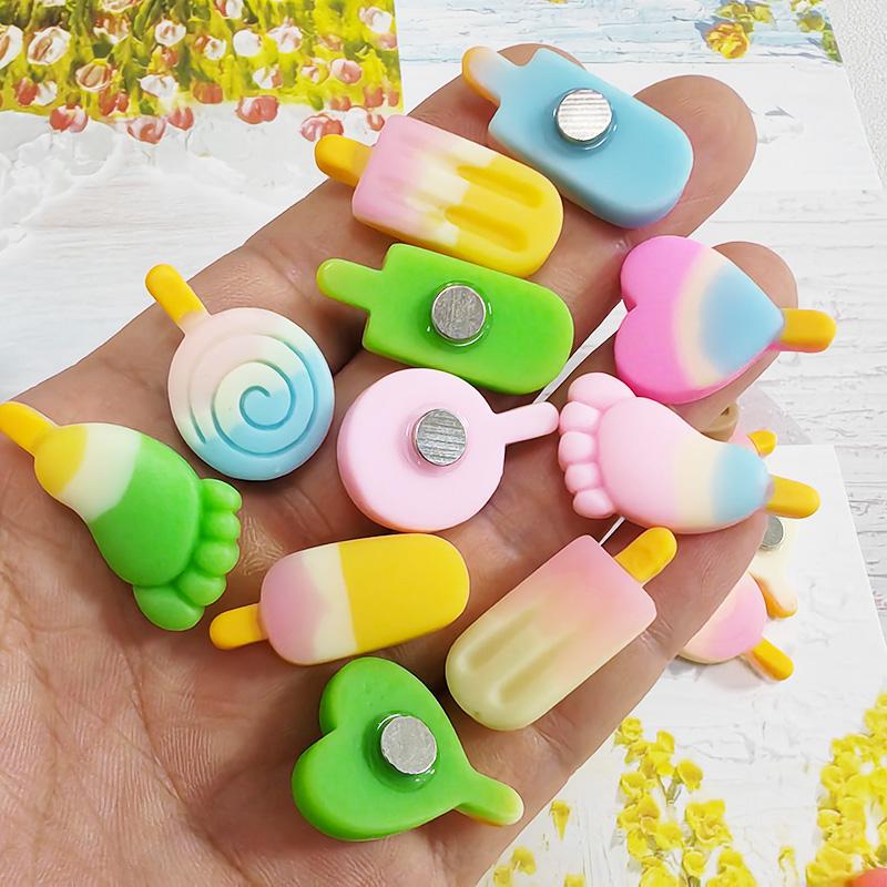 10pcs Mixed Colors & Designs Small Size Summer Popsicle Icecream Fridge Magnets Home Decor Office Kitchen Decoration Ornaments
