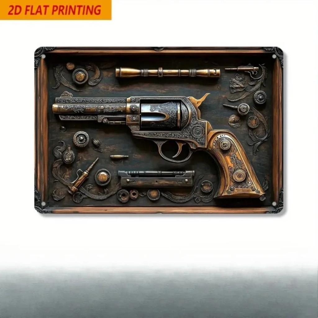 Pc Vintage Metal Wall Art D Flat X Inch Revolver Gears Sign for Man Cave Bar Decor
