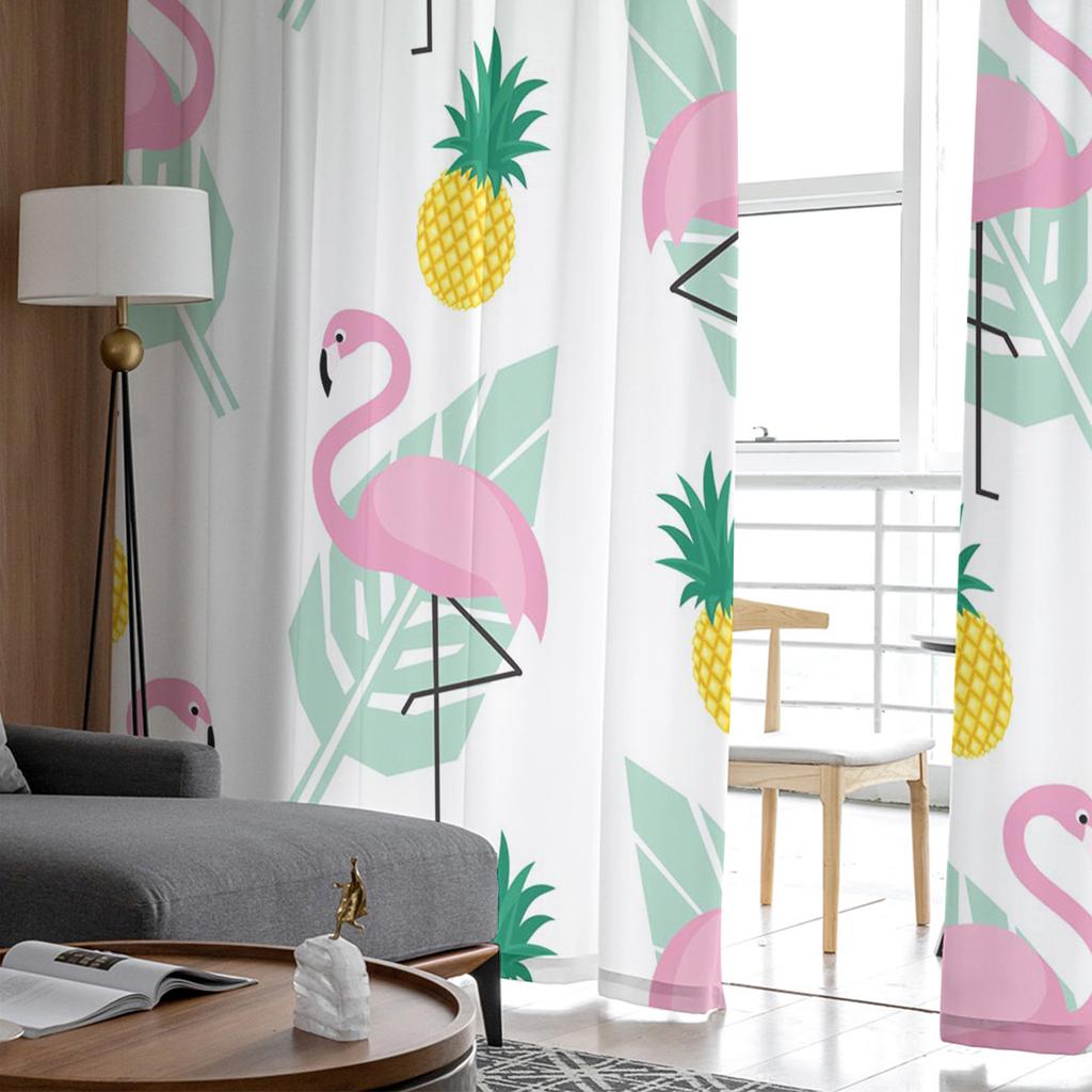Flamingo Pineapple Green Leaf Tulle Curtains For Living Room Decoration Modern Chiffon Sheer Voile Kitchen Curtain