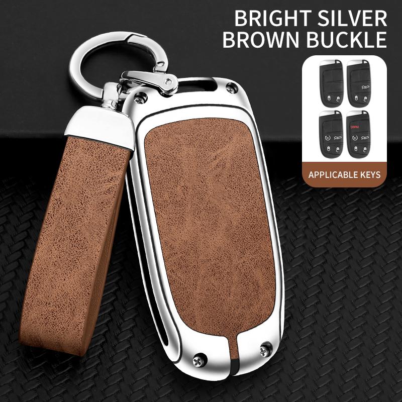 Metal Leather Car Key Cover Keychain for Jeep Renegade Compass Grand Cherokee for Chrysler 300C Wrangler Dodge Accessories