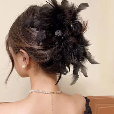 Elegant Feather Clasp Clip New Fashion Large Hair Claw Hairgrip Barrettes Shark Clip Barrettes For Girls French Hair Accessories