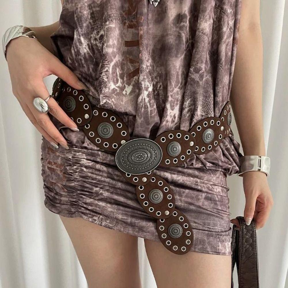 Y2k Women's Belt Vintage Dress Jeans Belt Trendy Oval Waist Belt  Streetwear