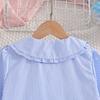 Girls Blue Striped Long Sleeve Shirt Ruffled Collar Blouse with Bow for Kids 5-12 Years Autumn New Children's Clothing