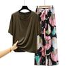 T-shirt girocollo in modal con pantaloni a gamba larga floreali in popeline Set pigiama estivo sottile Tuta casual larga per dormire Loungewear comodo tutto da abbinare