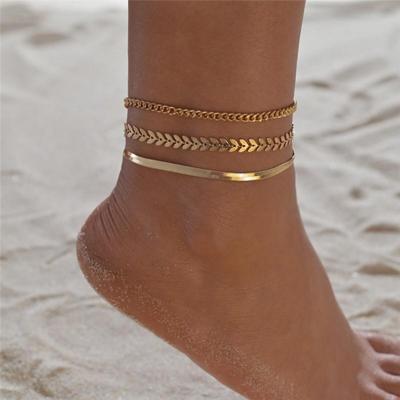 3 unid/set tobilleras de cadena simples para mujer, joyería para pie de playa, cadena para pierna, accesorios para tobillo para mujer