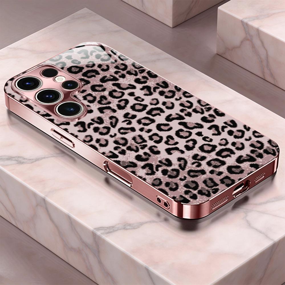 Leopard Print Pattern Electroplated Rose phone case for Samsung Galaxy S21 S21 Ultra S22 S22 Ultra S23 S23 Ultra S24 S26
