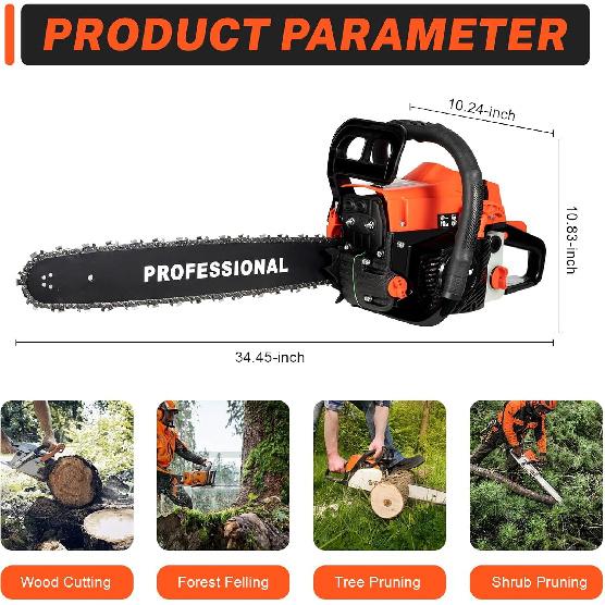 Upgrade 58cc Gas Chainsaw 20 Inch 2-Stroke Gas Powered Chainsaw Air-Cooled Gas Chain Saw Handheld Gasoline Chain Saw for Wood Cutting