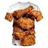 Fried Chicken Pie Pattern T-shirt for Men, Fun and Humorous Food Short Sleeve Clothing, 3D Printed Design, Summer Round Neck Tops