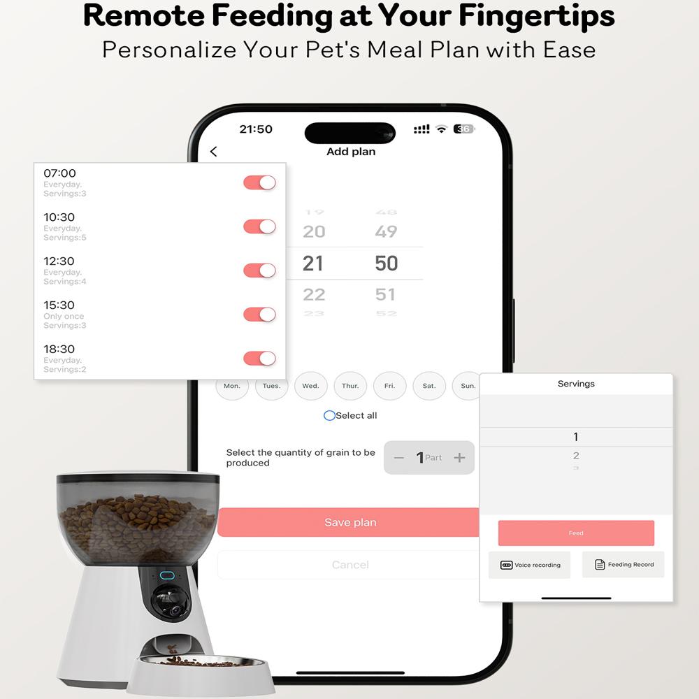 4L 300W Camera APP 5V USB Automatic Time Pet Cats Dog Dry Food Stainless Steel Bowl Video Dispenser Smart 2.4G/5G Pet Feeder