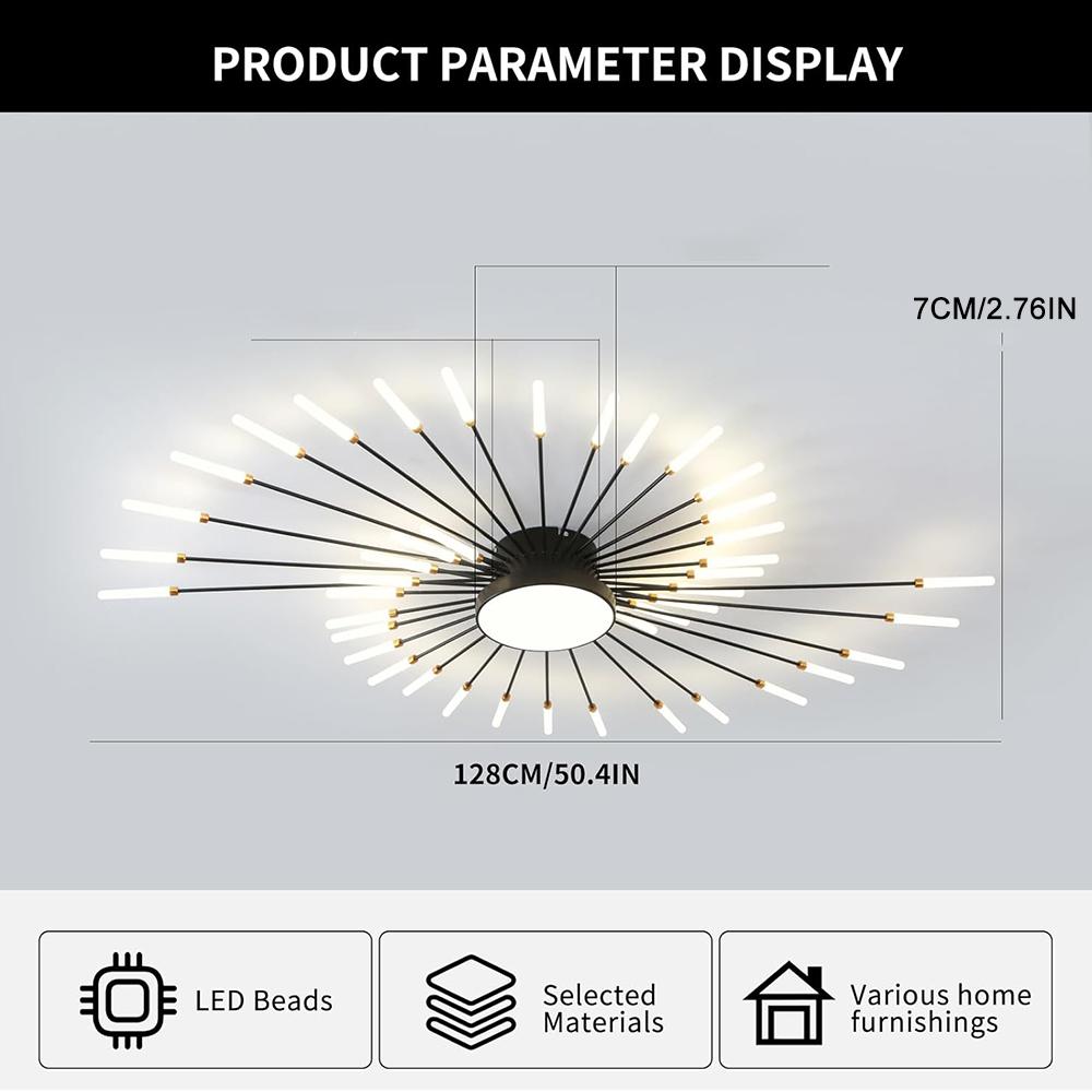 Black 42 Heads Non Dimmable Pendant Lights Creative Fireworks Design Chandelier Modern Ceiling Light for Living Room Exhibition Hall Bedroom