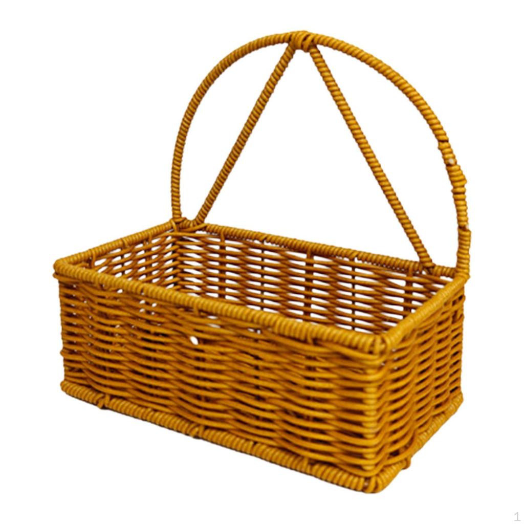 Cesta de Armazenamento Decorativa Feita de Rattan Sintético com Alça, Pendurada Feita à Mão para A